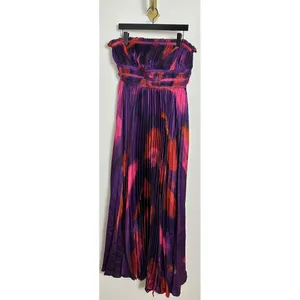 HUTCH Sabina Floral Tiered Plissé Gown in Purple Brushstroke Size US 6 thumbnail 4