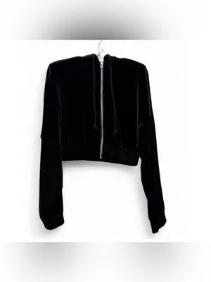 Y2K H&M Divided Women’s Long Sleeve Cropped Velour Hooded Full-Zip Sweater SizeS thumbnail 2