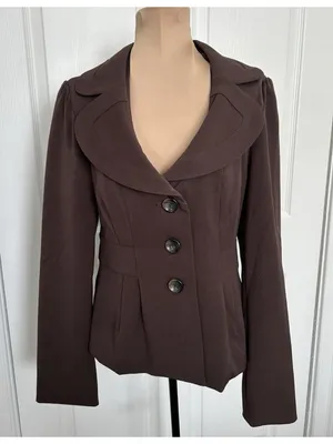 Apt. 9 Collared V-Neck Three Button Peplum Blazer Jacket Brown Size 6 thumbnail 1