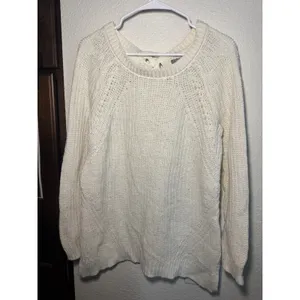 Aerie Cream Lace Up Back Chunky Knit Shaker Sweater‎ Womens Medium Off White thumbnail 2