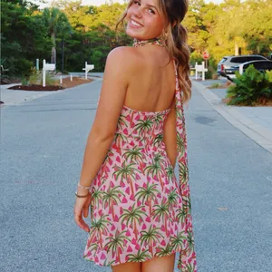 Tropical Pink Halter Dress Green thumbnail 3