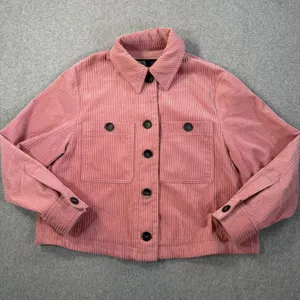 ZARA Women's Small Pink Corduroy Button Front Cropped Shacket Jacket Pockets thumbnail 1