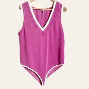Free People Pink V-Neck Tabk Top Bodysuit Size L thumbnail 2