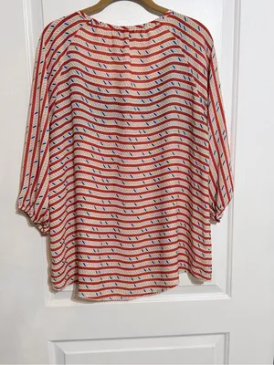 Umgee Red & Navy Striped Crochet-Yoke Peasant Top large thumbnail 5