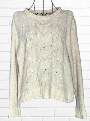 American Eagle Women's Size xs Cable‎ Knit Sweater Beige Cream Pullover thumbnail 1