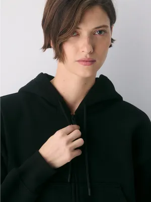 Aritzia Cozy Sweatfleece Boyfriend Boxy Zip Hoodie black relaxed fit size xl NWT thumbnail 2