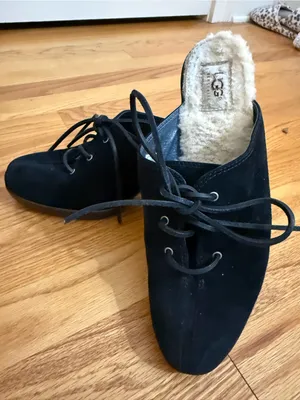 UGG Australia Shearling Lined Molly Black Suede Lace Up Heeled Mules Sz 10 EU 41 thumbnail 5