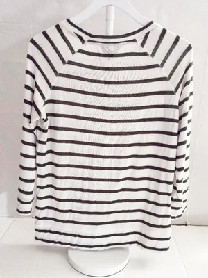 MIX Stitch Fix Green White Striped Raglan Top Transition Fall Light Sweater - M thumbnail 2