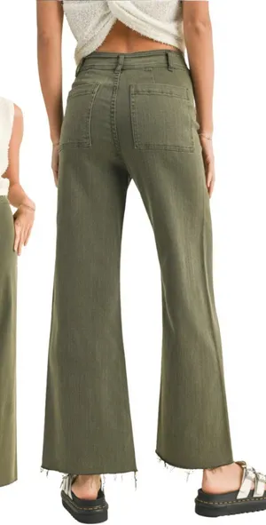Miou Muse Wide Leg Denim Jeans Women's Small Faded Olive Raw Hem Festival NWOT thumbnail 1