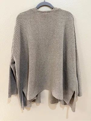 HANNAH Women’s Open Front Cardigan Size L Taupe Ribbed Knit Oversized Sweater thumbnail 3