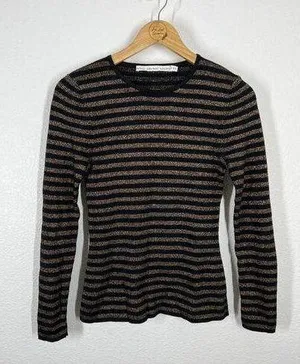 &Other Stories Striped Ribbed Knit Sweater Size Small S Black Gold Metallic thumbnail 1