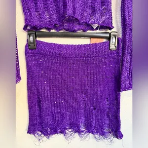 Fairy core 3PC Purple Crochet Set M Festival W Y2K Distressed Crop Top Skirt thumbnail 4
