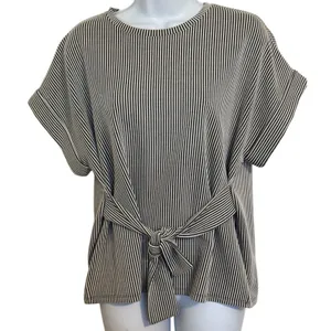 EXPRESS Black White‎ Striped Tie Waist Short Sleeve Knit Top EUC SizeSmall thumbnail 2