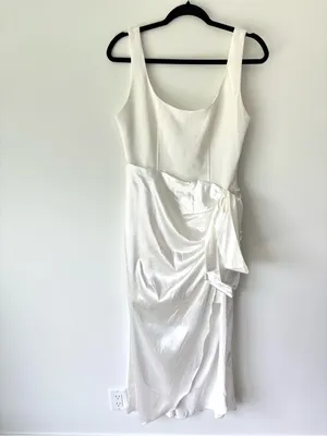Mable Anthropologie White Satin Midi Asymmetrical Dress Bridal Shower Wedding thumbnail 2