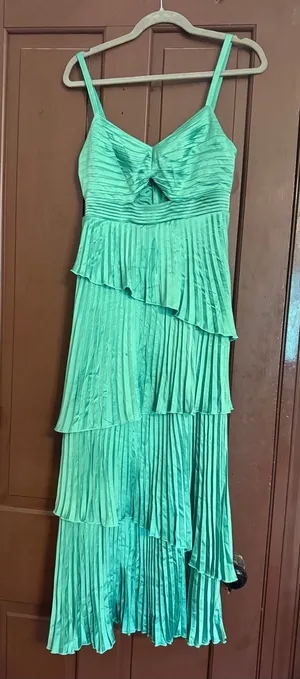 Abercrombie & Fitch Teal Pleated Tiered Spaghetti Strap Maxi Dress thumbnail 1