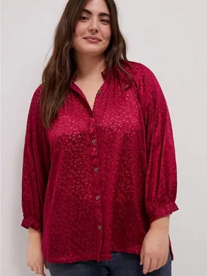 Anthropologie Susanna Burnout Velvet Blouse Women XL‎ Plum New Buttondown Top thumbnail 2