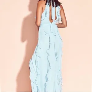 NWT Lovers + Friends Ruffle Halter Maxi Dress Baby Blue XS thumbnail 2