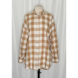 Anthropologie MAEVE Bennet Buttondown Buffalo Check Shirt Brown White Small thumbnail 2