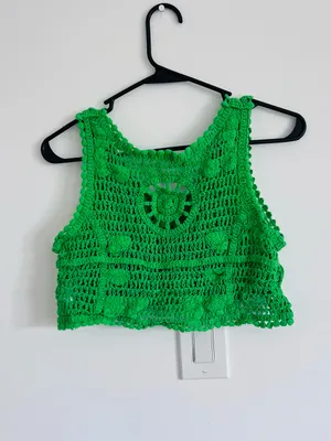 Green Crochet Rosette Crop Top Fairycore Boho Medium thumbnail 4