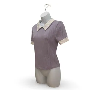SheIn Mauve Purple Essnce Contrast Collar Keyhole Back Top thumbnail 5