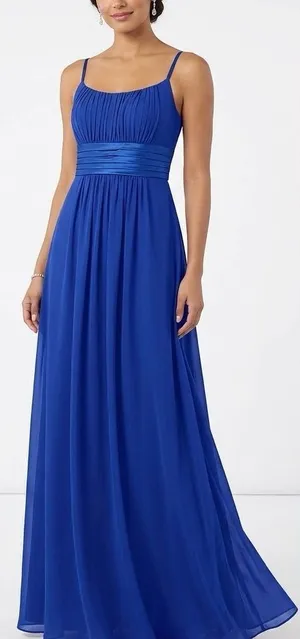 Elegant Blue Chiffon Maxi Dress with Satin Waistband thumbnail 1