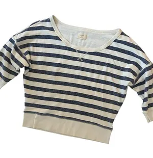 Aerie Scoop Neck Striped Lightweight Sweatshirt Size Large Drop Shoulder Comfy thumbnail 1
