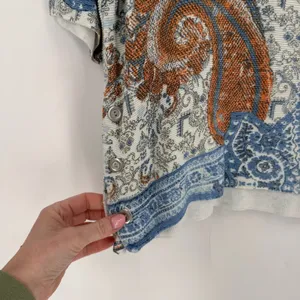 Chico's Paisley Knit Top Size L Blue Orange Button Detail‎ Boho Boxy Beachy thumbnail 4