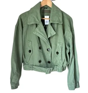 Blank NYC jacket Green Double-Breasted cropped trench medium NEW moto thumbnail 1