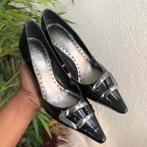 BCBGirls Y2K Patent Black silver buckle office siren core preppy academia high heels 3” stiletto-6B #gothic #whimsygoth thumbnail 1
