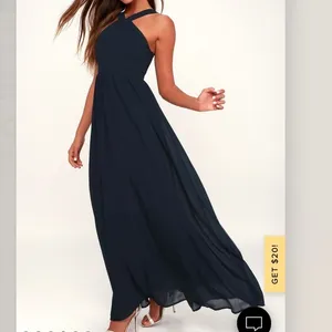 NWT Lulus Air of Romance Navy Blue‎ Maxi Dress LARGE thumbnail 2
