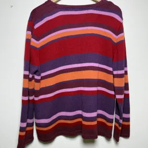Nordstrom Women Cotton Ramie Cardigan Sweater Large Multi Striped V-Neck Kidcore thumbnail 4