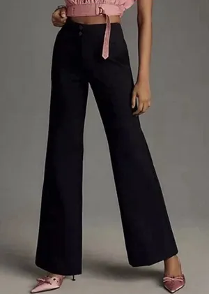 Maeve Anthropologie Naomi Size 8 Black Wide Leg Flare Pants Boho Minimal Classic thumbnail 1