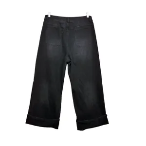Halara Flex High Waisted Wide Leg Cropped Jeans Black Washed Women XL Rolled Hem thumbnail 2