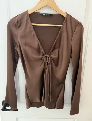 ZARA Brown Silk Top thumbnail 1