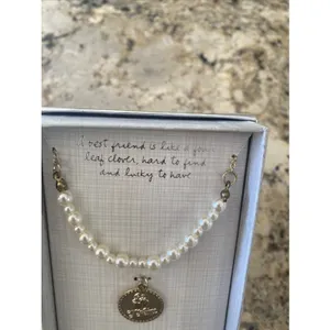 Sandra‎ Magsamen Messages From The Heart Necklace Womens OS Gold Pearl Je T'aime thumbnail 3