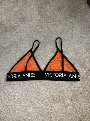 Victoria's Secret Victory Anise Orange Triangle Lace Pullover Bralette. Size Large thumbnail 2