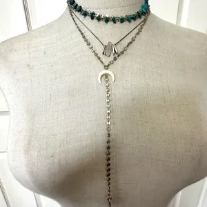 Silver tone blue beaded long multi strand necklace’s thumbnail 1