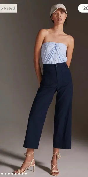 Anthropologie Maeve The Collette wide leg pants Linen blend crop navy blue 33 thumbnail 1