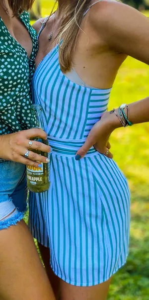 Gianni Bini Green and White Striped Romper thumbnail 3