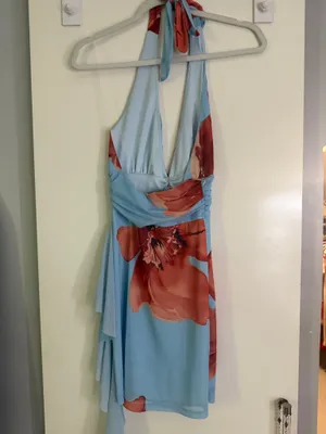 Blue Floral Windsor Halter Mini Dress thumbnail 2