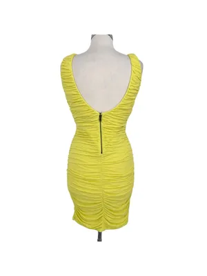 Alice & Olivia Y2K Air Ruched Open Back Sleeveless Bodycon Dress Yellow Small thumbnail 8