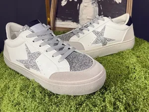 White Sneakers with Silver Glitter Star Accent Size 9 thumbnail 1