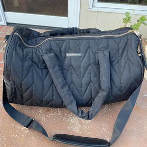 joan and david Black quilted travel duffel bag carry on / on great condition thumbnail 1