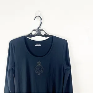 LAUREN RALPH LAUREN Black Long Sleeves Sequin Logo Dress Size Large Academia thumbnail 6