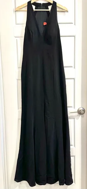 Carmen Marc Valvo Black Deep V Evening‎ Dress Size 8 thumbnail 1