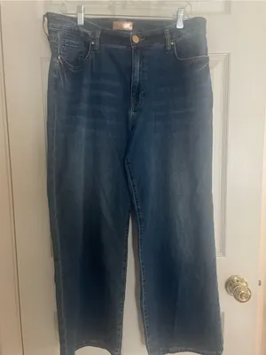 Kut from the Kloth Charlotte Wide Legs Dark Blue Jeans Size 14 thumbnail 3
