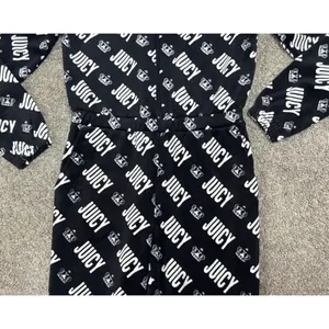 Y2K JUICY COUTURE Velvet Logo Print Hooded Jumpsuit Black Velour Vintage Glam XS thumbnail 5