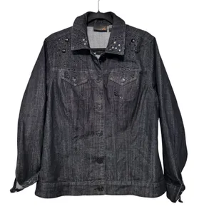 Ashley Stewart Dark Wash Embellished Denim Jacket‎ Womens 14W Studded Western thumbnail 8