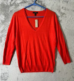 J.Crew Lightweight‎ Merino Wool V-Neck Sweater Orange Minimalist Classic SM New thumbnail 1