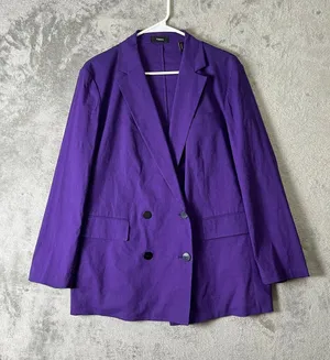 Theory Amethyst Eco Crunch Wash Purple Linen Blend Double Breasted Blazer 10 thumbnail 1
